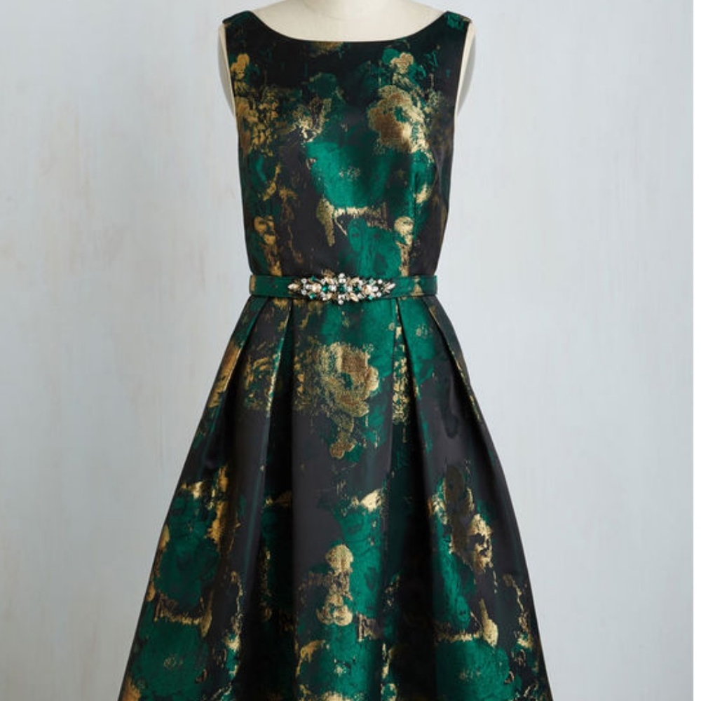 Green and Gold A-Line Dress
